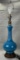 Mid-Century Modern Ceramic Cerulean Blue Glaze Lamp with Brass Accents