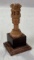 Hand-Carved Wooden Miniature Ashoka Pillar with Four Lions