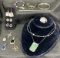 Sterling Silver Jewelry Assortment Featuring Abalone, Iridescent Glass, and Hammered Metal