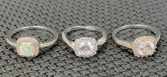 Sterling Silver Cubic Zirconia and Opal Ring Assortment