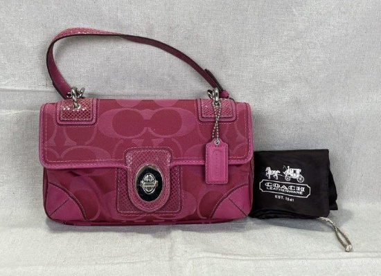Coach Pink Signature Shoulder Bag with Turnlock Closure, Style No. 10989-14504