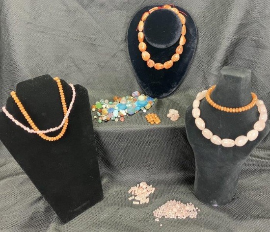 Natural Stone Bead Assortment Featuring Rose Quartz, Carnelian, and More