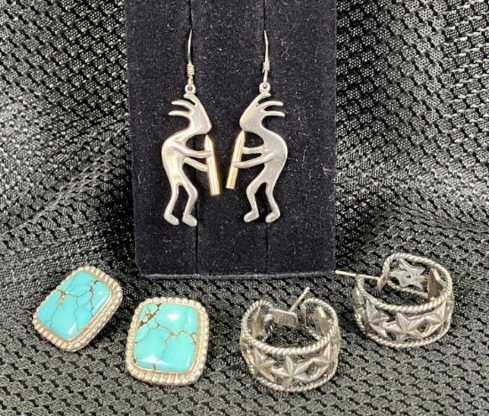 Three Pairs of Southwest Sterling Silver Earrings