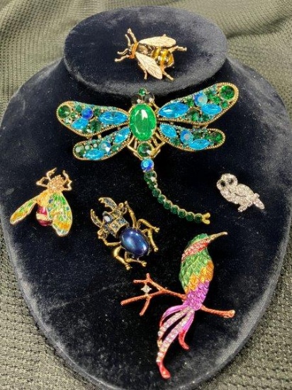 Goldtone and Brilliant Color Rhinestone Animal Pin Assortment