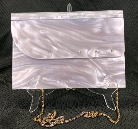 Vintage Opalescent Lucite Evening Bag with Rhinestone Detail