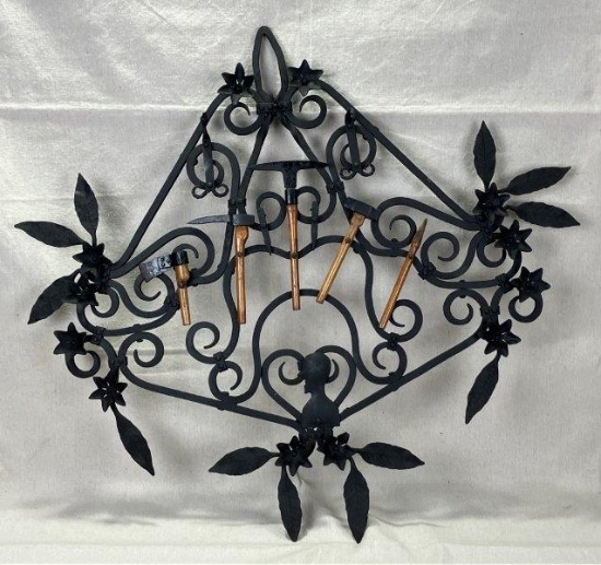 Folk Art Wrought Iron Decorative Wall Rack