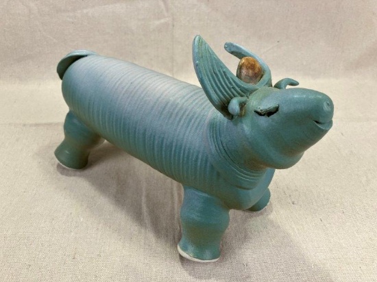 Theo Ceramic Cow Sculpture with Egyptian Symbolism, 20th Century