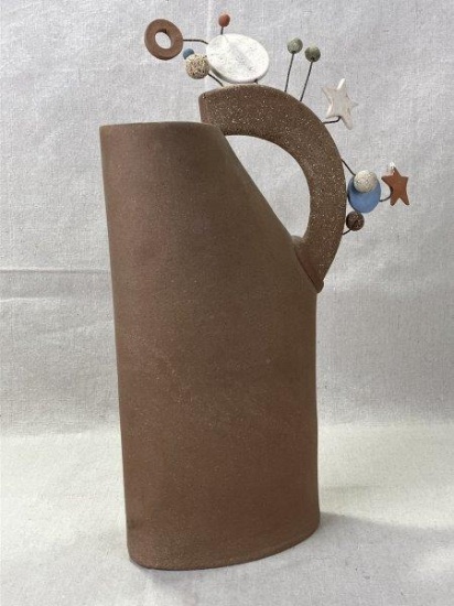 Sandra Johnstone Abstract Ceramic Art Pitcher with Star Motif