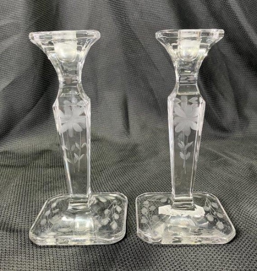 Etched Floral Candlesticks