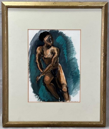 Henche,  African American Nude, Watercolor on Paper