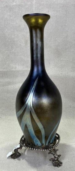 Art Glass Vase with Silverplate Base
