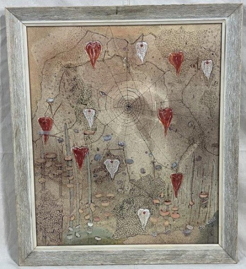Evans, Hearts in Web (Abstraction), Mixed Media on Paper