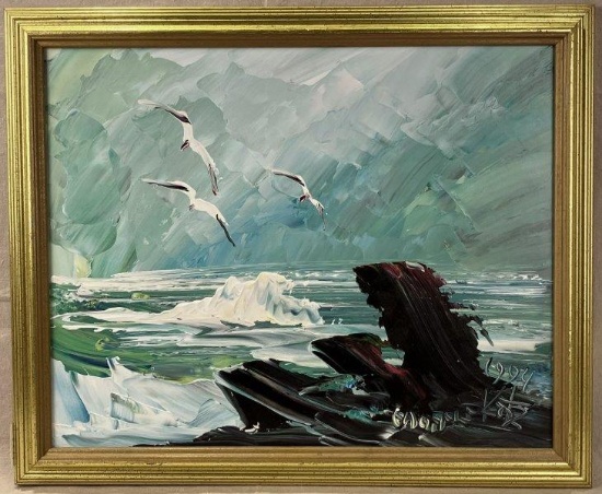 Morris Katz (1931-2010) Seagulls in Flight, Oil on Board