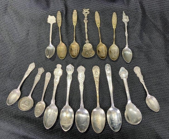 Group of 17 Silver Plate Souvenir Spoons