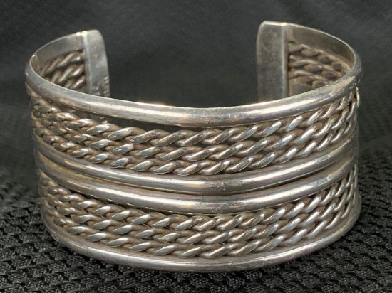 Taxco Sterling Silver Braided Design Bangle Bracelet