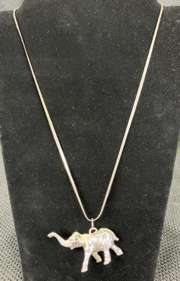 Sterling Silver Standing Elephant Pendant and Necklace