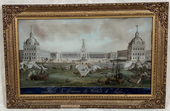 Early 19th Century Lithograph of Lisbon Harbor