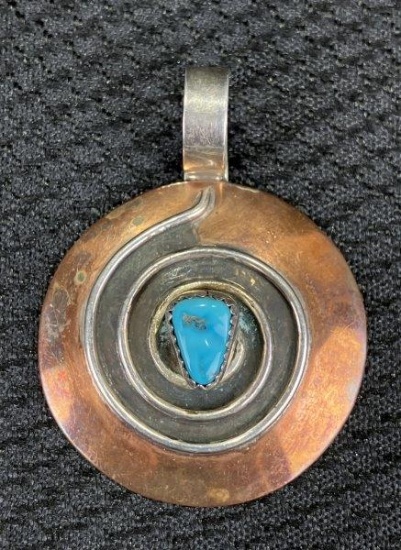 Native American Turquoise Adorned Mixed Metal Pendant