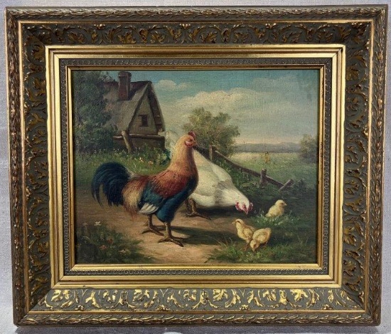 Chickens On The Farm, Oil on Canvas