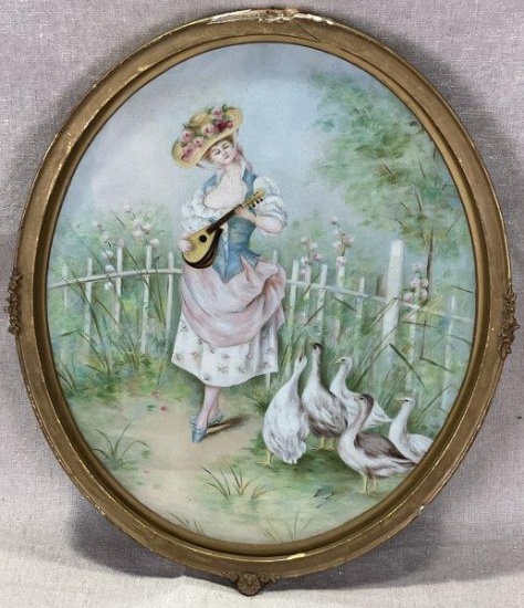 Lady and the Geese, Oil on Board