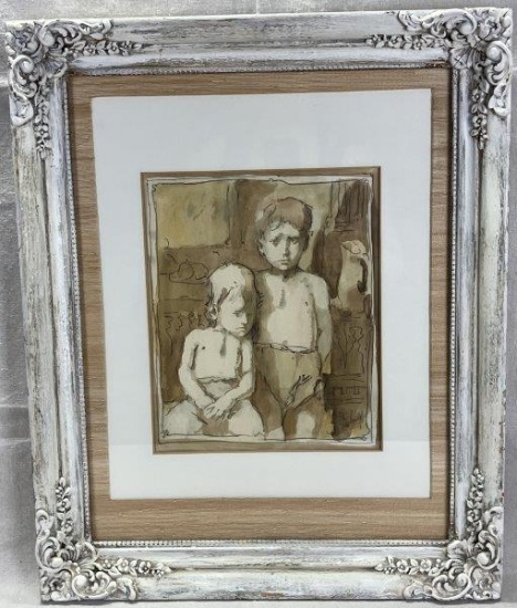 Portrait of Two Boys, Watercolor on Paper
