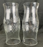 Pair of Etched Glass Hurricane Shades