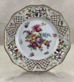 Schumann Dresden Porcelain Pierced Gilded Floral Plate