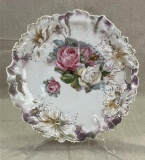 R.S. Prussia Embossed and Gilded Porcelain Plate with Painted Roses