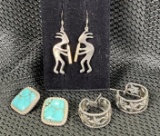 Three Pairs of Southwest Sterling Silver Earrings