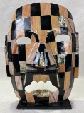 Mayan-Inspired Face Mask Sculpture with Inlaid Abalone Shell