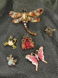 Goldtone and Brilliant Color Rhinestone Animal Pin Assortment