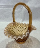 Fenton Amber Cameo Opalescent Hobnail Basket