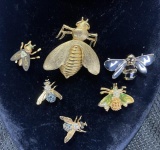 Goldtone and Silvertone Bee Pin Assortment