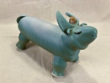 Theo Ceramic Cow Sculpture with Egyptian Symbolism, 20th Century