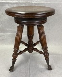 Walnut and Brass Clawfoot Adjustable Piano Stool