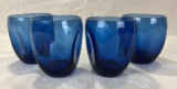 Set of 4 Russel Wright Imperial Blue Pinched Glass Tumblers