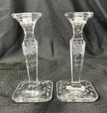 Etched Floral Candlesticks