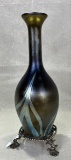 Art Glass Vase with Silverplate Base