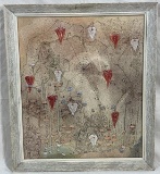 Evans, Hearts in Web (Abstraction), Mixed Media on Paper