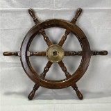Vintage Shipâ€™s Wheel with Brass Hub