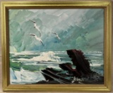 Morris Katz (1931-2010) Seagulls in Flight, Oil on Board