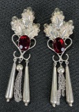 Sterling Silver Ruby Toned Stone Dangle Earrings