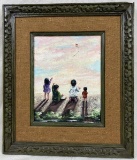 Mid-Century Modern, Flying a Kite, Oil on Board
