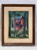 Theo, The Red Shed, Oil on Board