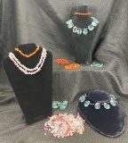 Natural Stone and Glass Bead Assortment Featuring Rose Quartz, Red Jasper, and More