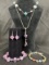 Floral Blown Glass Jewelry Collection with Sterling Silver Bracelet