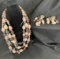 Natural Stone, Mixed Metal, and Suede Decorated Necklace and Earring Set