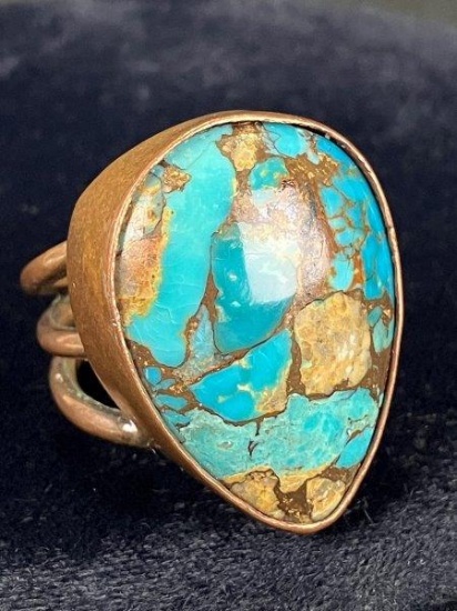 Handcrafted Turquoise and Copper Ring