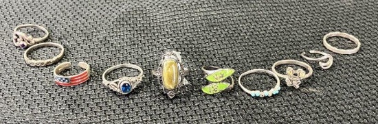 Group of Ten Sterling Silver Rings