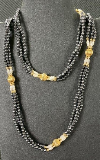 Faux Pearl and Gold-Tone Beaded Necklace